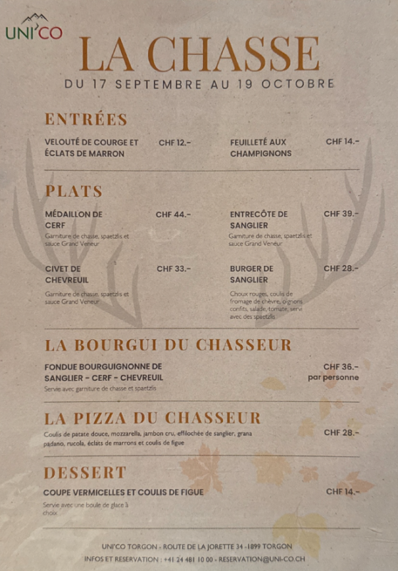 Menu Chasse à l'UNI'CO_Torgon