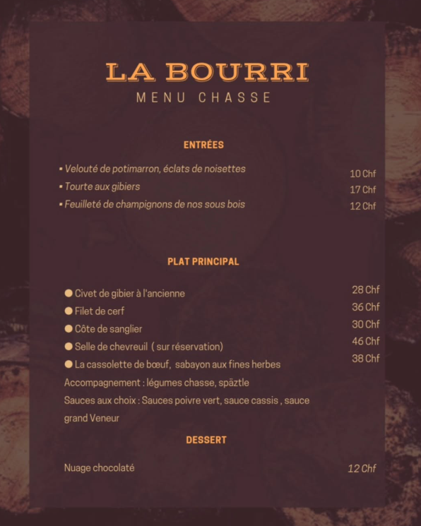 Menu chasse à La Bourri_Torgon