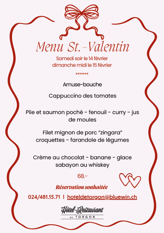 Menu St. Valentin - Hôtel de Torgon_Torgon