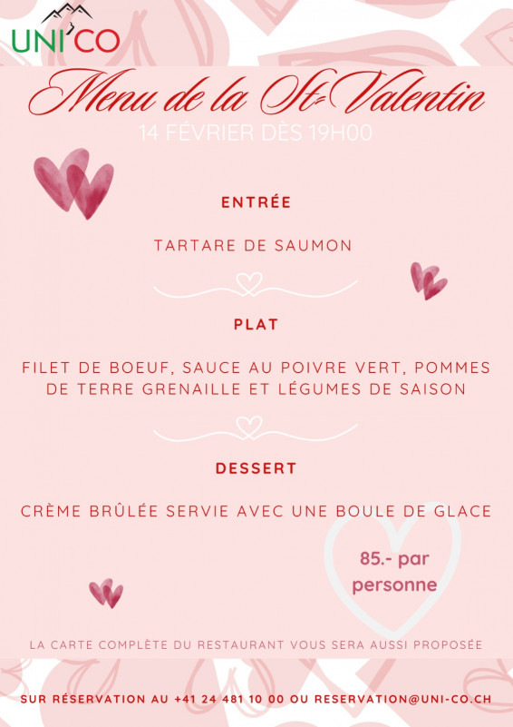 Menu Saint-Valentin à l'UNI'CO_Torgon Menu Saint-Valentin à l'UNI'CO_Torgon