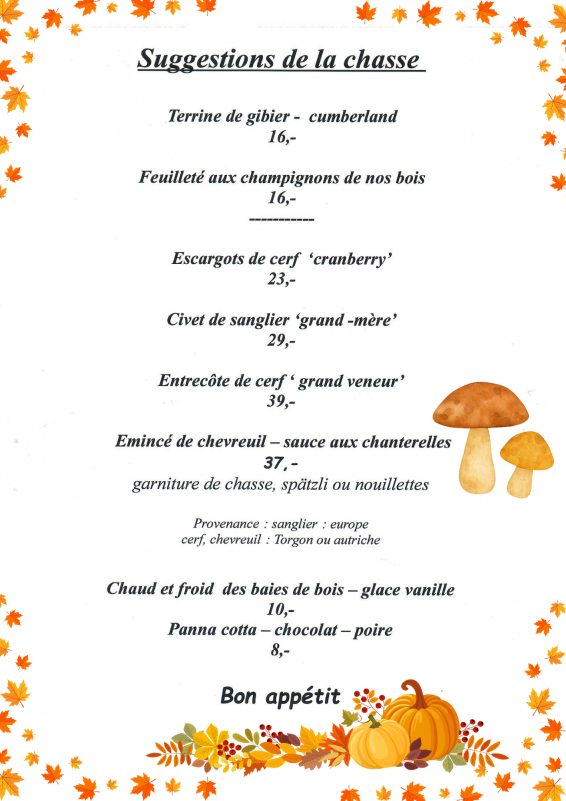 Menu chasse à l'Hôtel de Torgon_Torgon